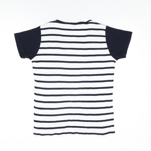 Isle Womens White Striped Cotton Basic T-Shirt Size 14 Round Neck - Size 14-16