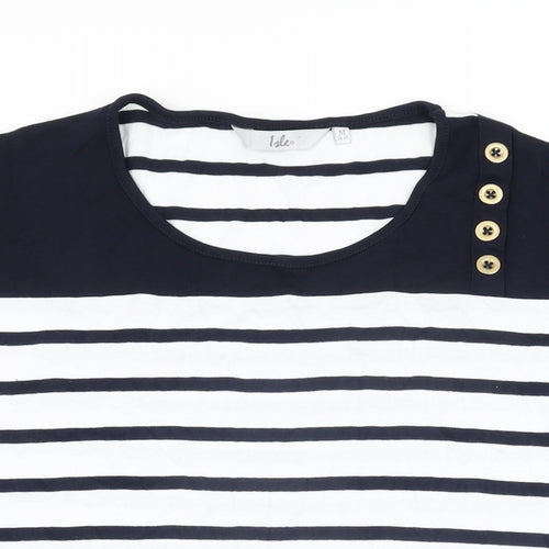 Isle Womens White Striped Cotton Basic T-Shirt Size 14 Round Neck - Size 14-16