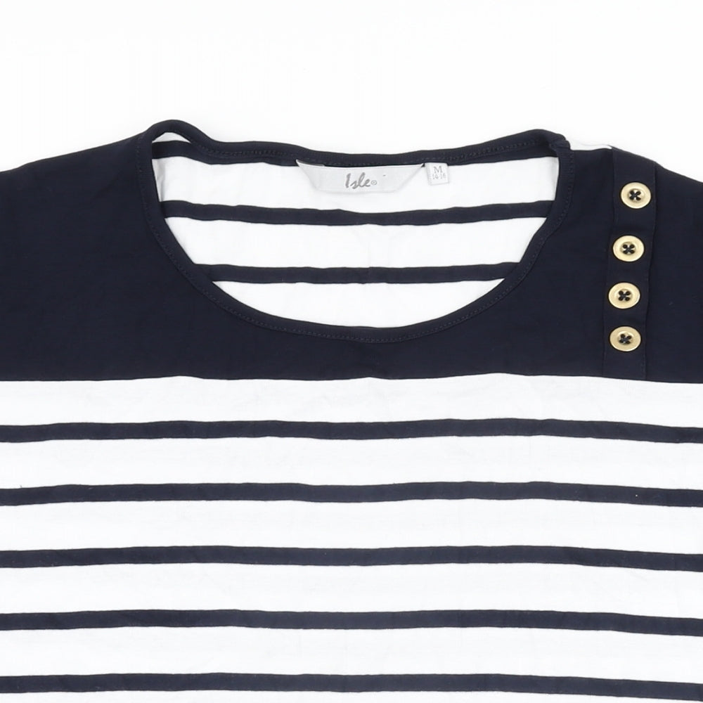 Isle Womens White Striped Cotton Basic T-Shirt Size 14 Round Neck - Size 14-16