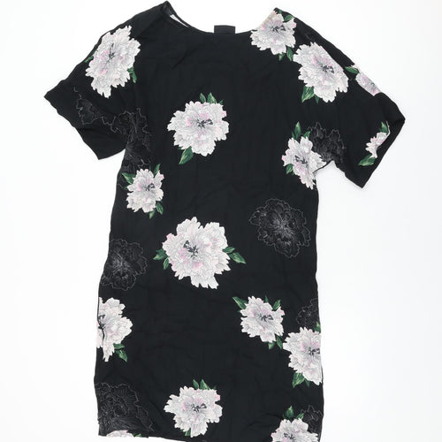 Free/Quent Womens Black Floral Viscose Shift Size XS Round Neck Pullover