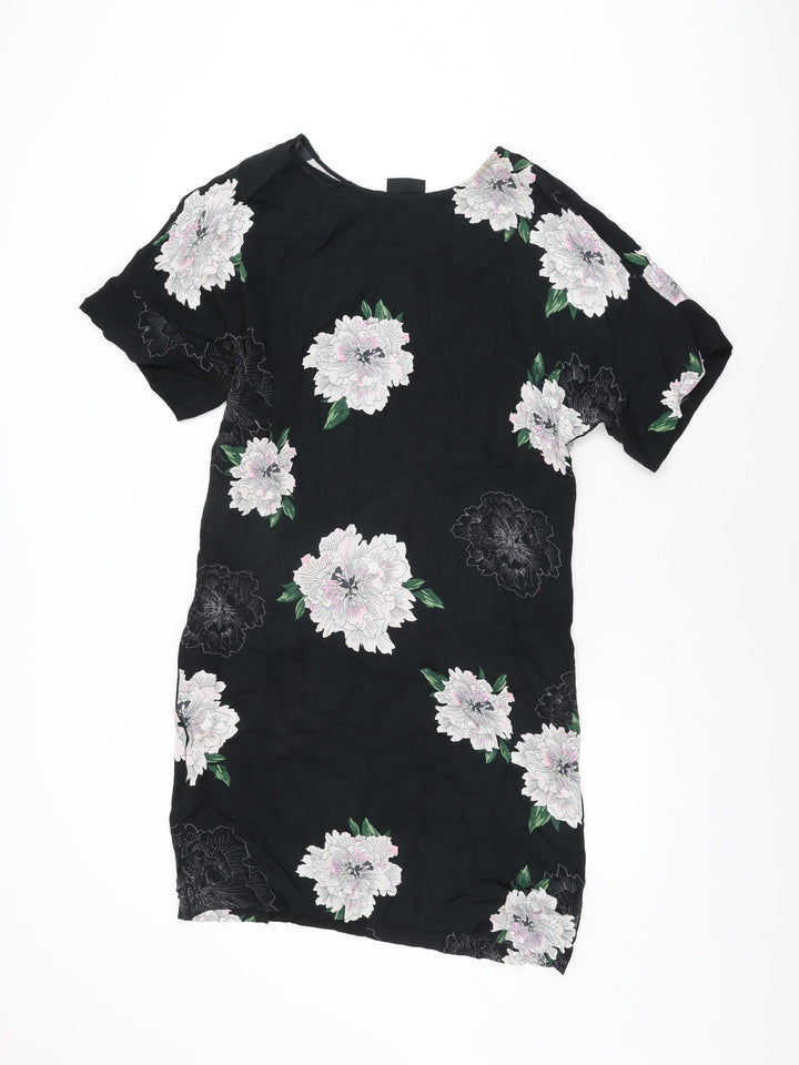 Free/Quent Womens Black Floral Viscose Shift Size XS Round Neck Pullover