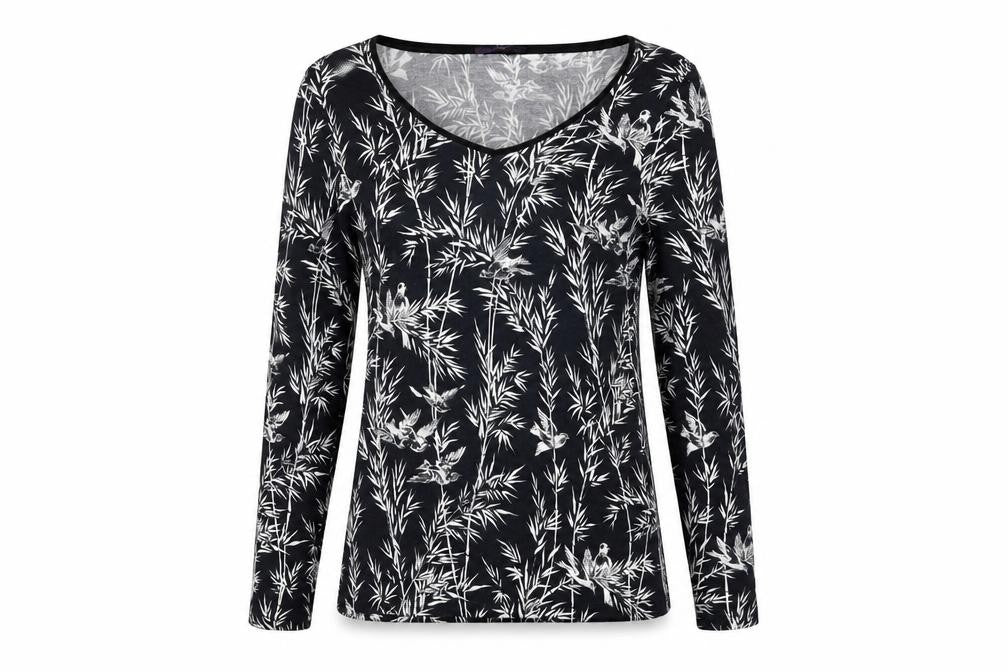 Front view of Laurel women’s black geometric cotton basic t-shirt, size UK 10, round neck