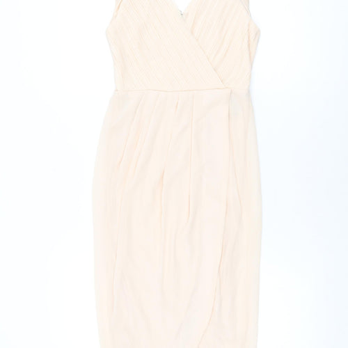 TFNC London Womens Pink Polyester Bodycon Size 8 V-Neck Zip