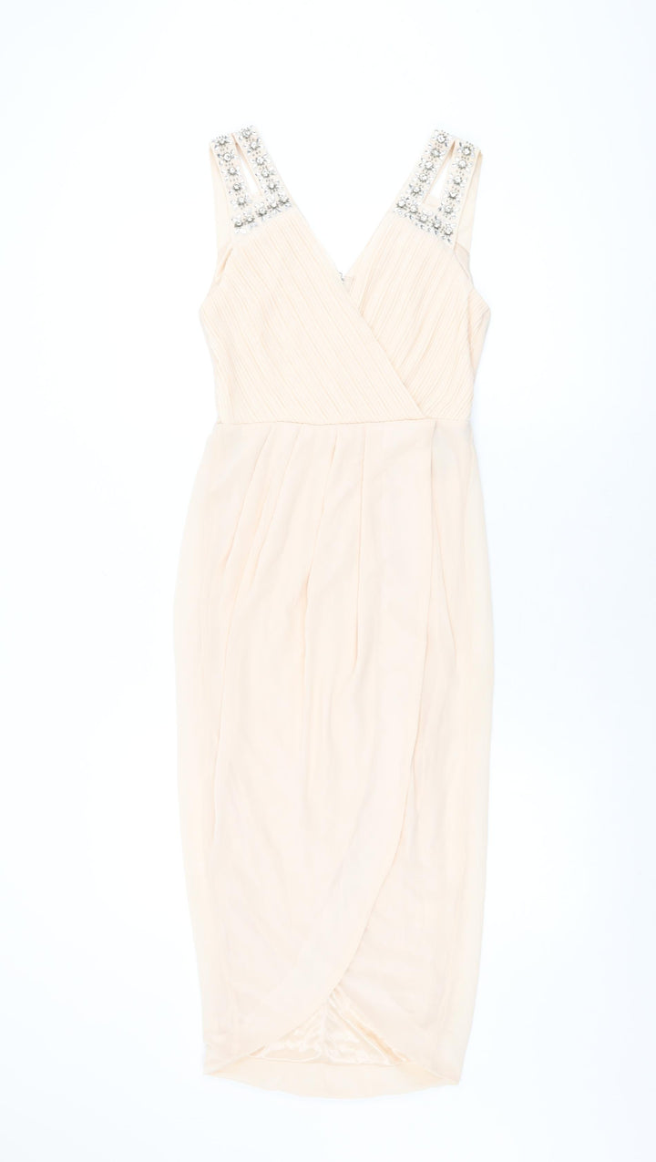 TFNC London Womens Pink Polyester Bodycon Size 8 V-Neck Zip