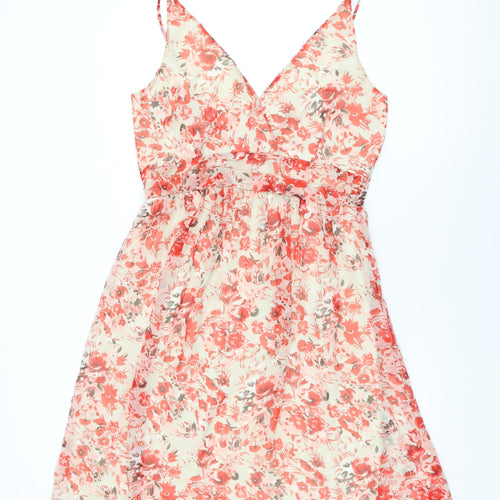 VERO MODA Womens Ivory Floral Polyester A-Line Size XL V-Neck Pullover