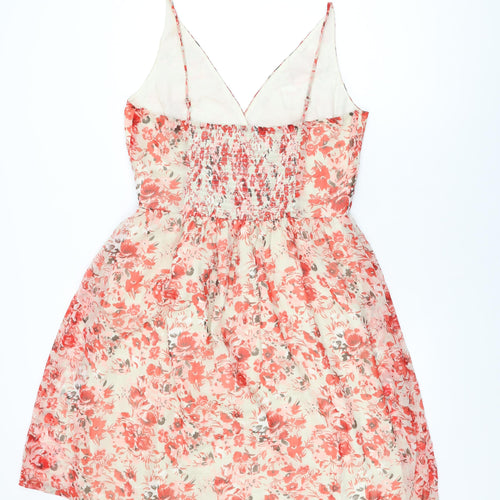 VERO MODA Womens Ivory Floral Polyester A-Line Size XL V-Neck Pullover