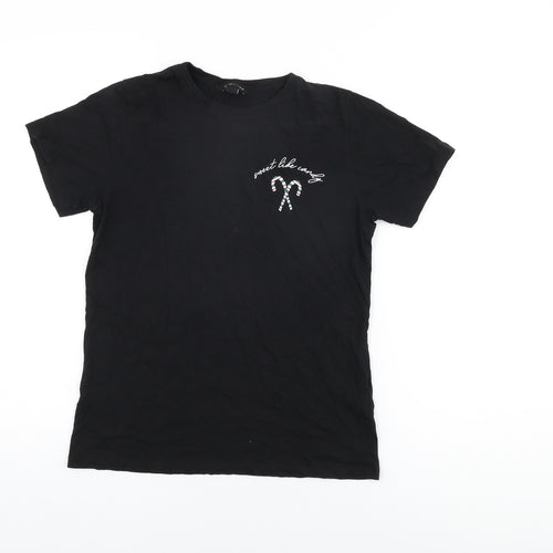 New Look Womens Black Cotton Basic T-Shirt Size 10 Round Neck
