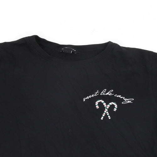 New Look Womens Black Cotton Basic T-Shirt Size 10 Round Neck