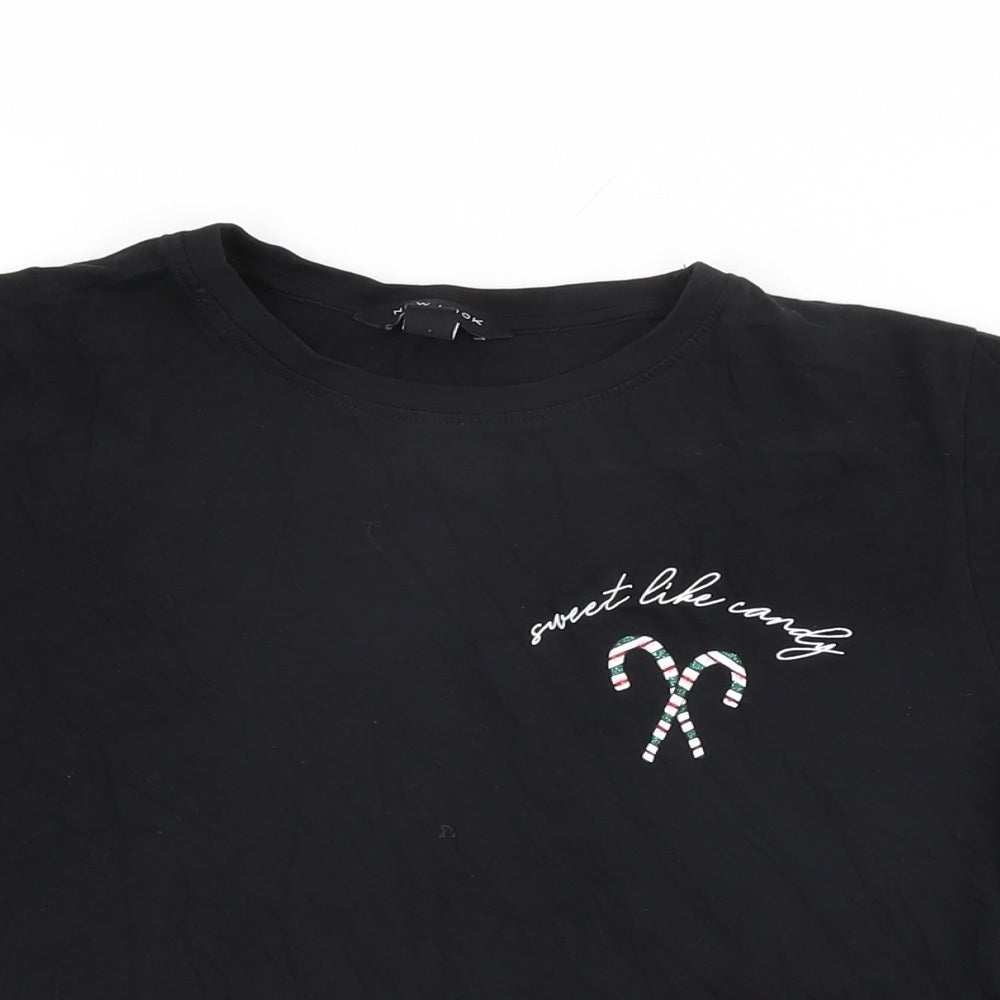 New Look Womens Black Cotton Basic T-Shirt Size 10 Round Neck