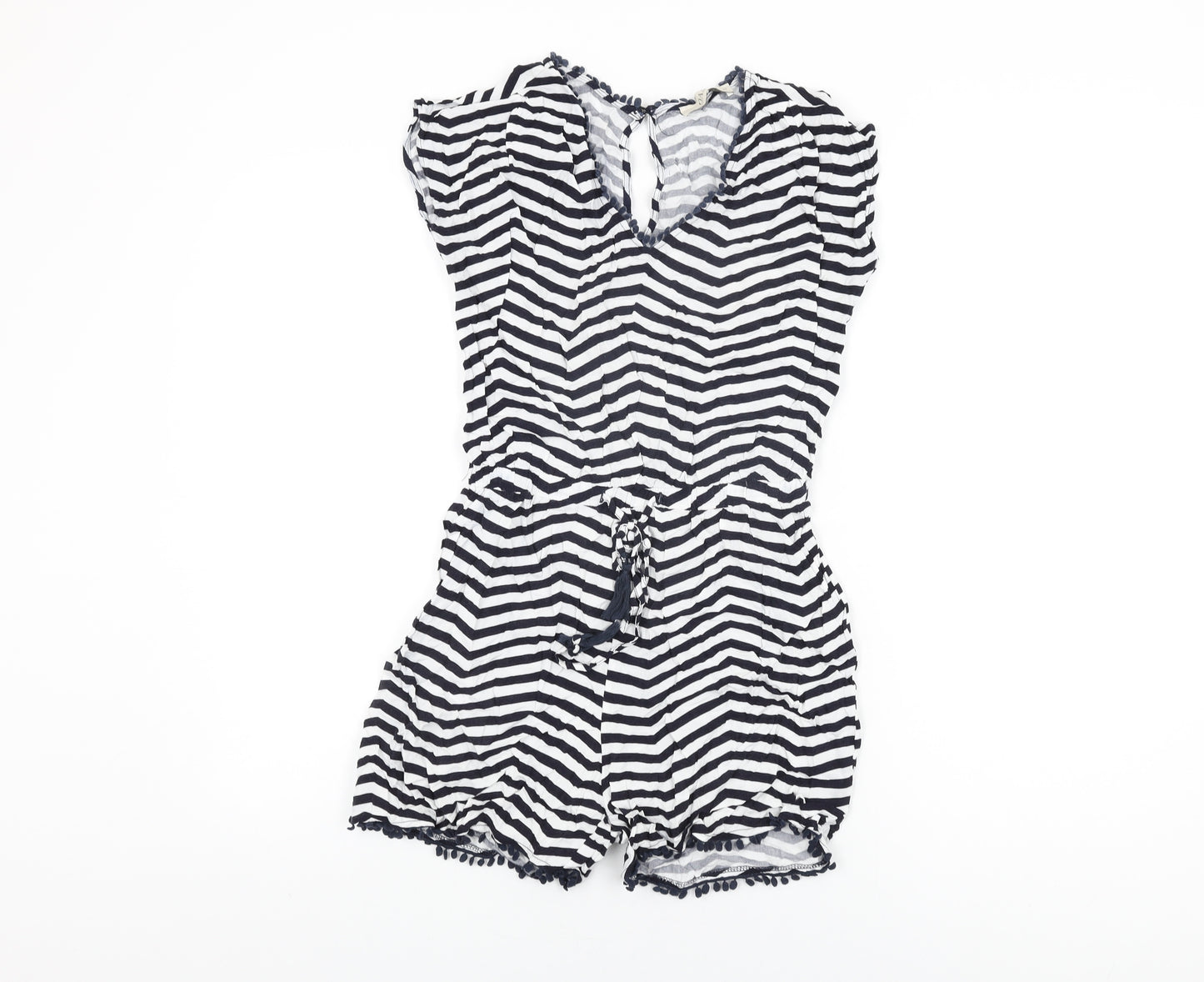 Oasis Womens White Striped Viscose Playsuit One-Piece Size XS Button