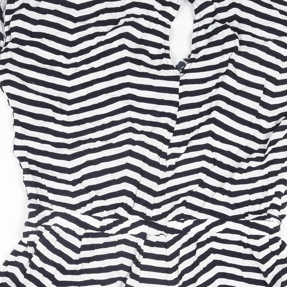 Oasis Womens White Striped Viscose Playsuit One-Piece Size XS Button