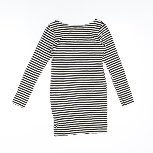 PRETTYLITTLETHING Womens White Striped Viscose Bodycon Size 8 Round Neck Pullover