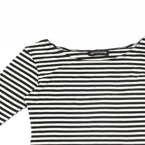 PRETTYLITTLETHING Womens White Striped Viscose Bodycon Size 8 Round Neck Pullover