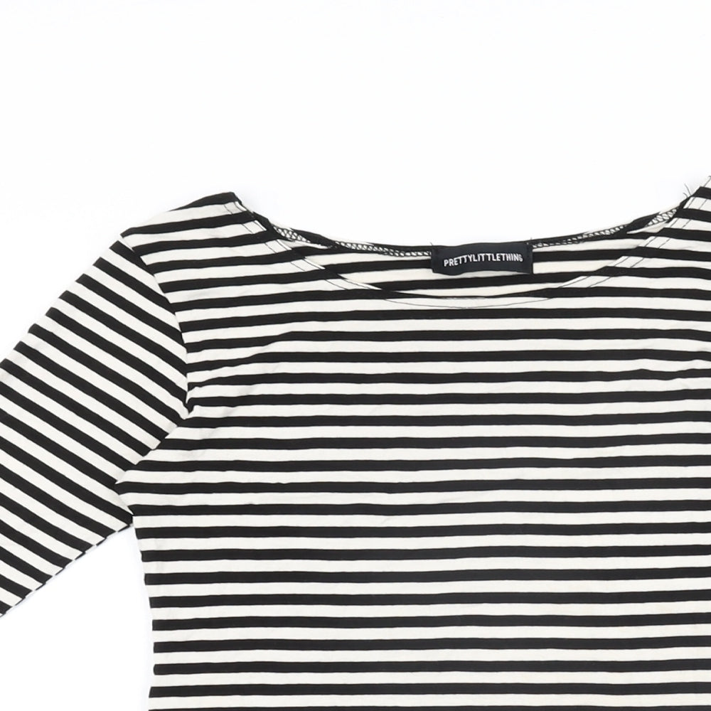 PRETTYLITTLETHING Womens White Striped Viscose Bodycon Size 8 Round Neck Pullover