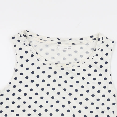 Sfera Womens White Polka Dot Cotton Basic Tank Size L Round Neck