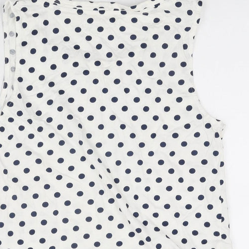 Sfera Womens White Polka Dot Cotton Basic Tank Size L Round Neck