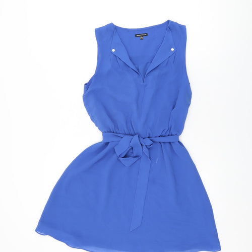 Warehouse Womens Blue Polyester Skater Dress Size 6 V-Neck Pullover