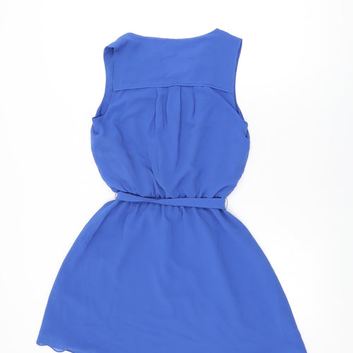 Warehouse Womens Blue Polyester Skater Dress Size 6 V-Neck Pullover
