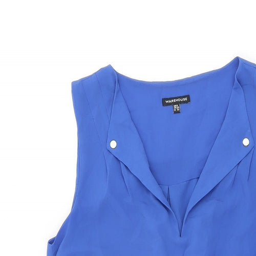 Warehouse Womens Blue Polyester Skater Dress Size 6 V-Neck Pullover