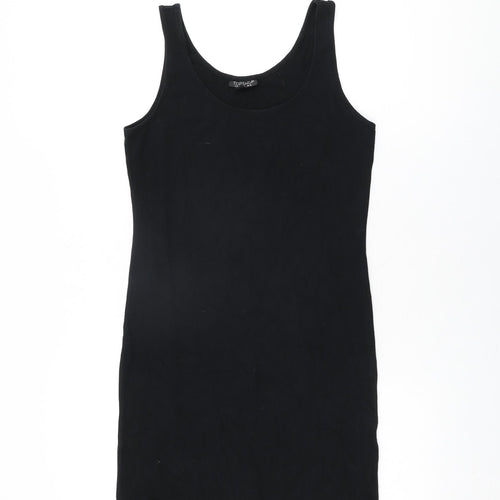 Topshop Womens Black Cotton Bodycon Size 10 Scoop Neck Pullover