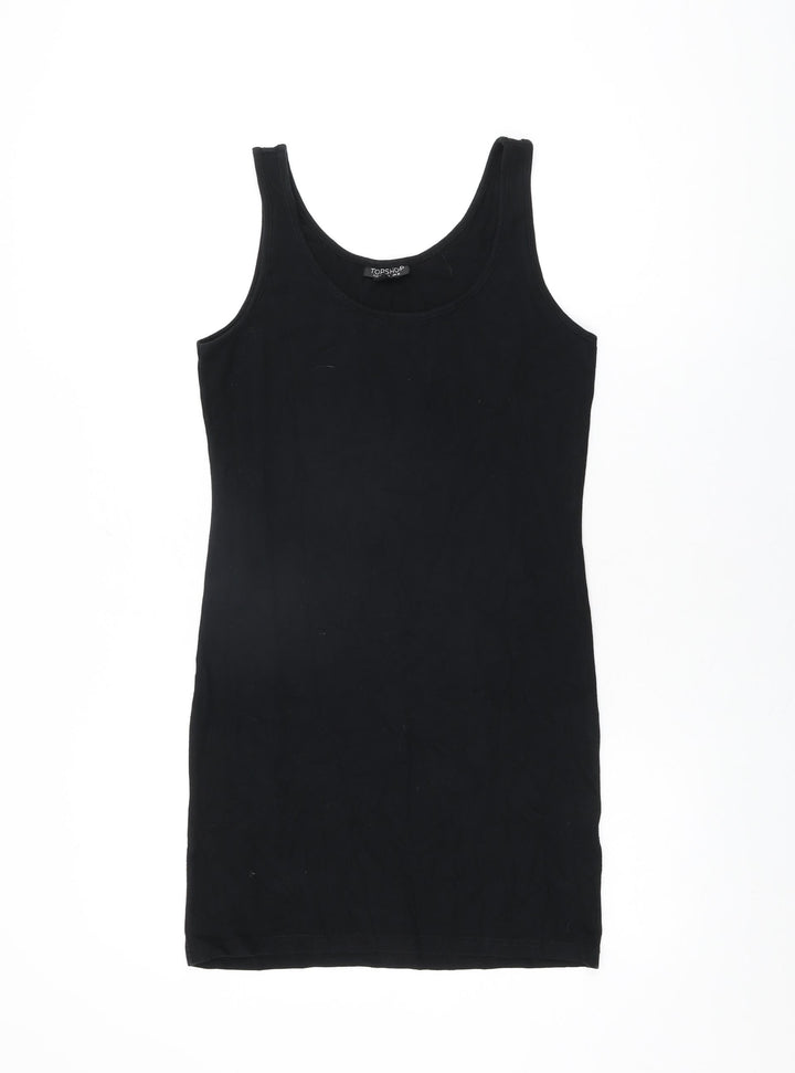 Topshop Womens Black Cotton Bodycon Size 10 Scoop Neck Pullover