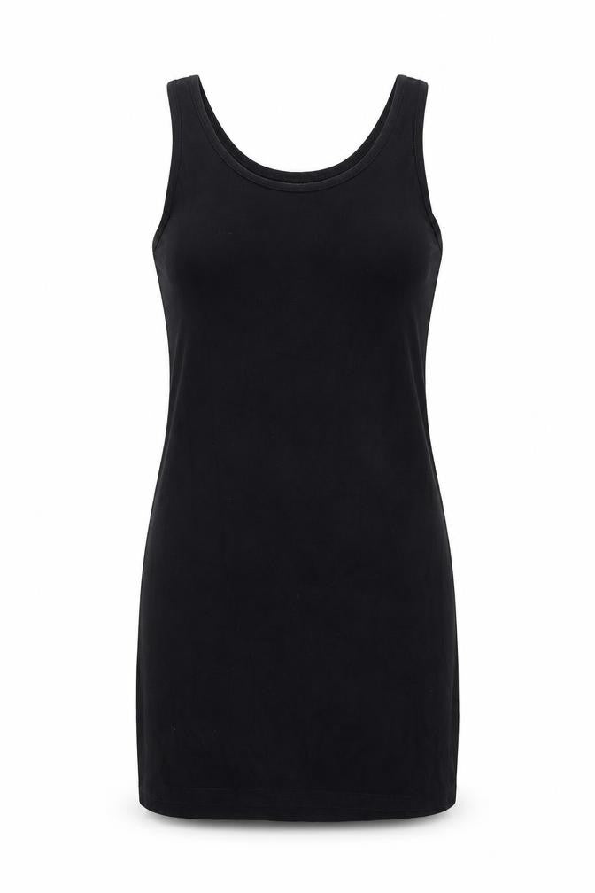 Front view of Topshop women’s black cotton bodycon, size UK 10, scoop neck pullover