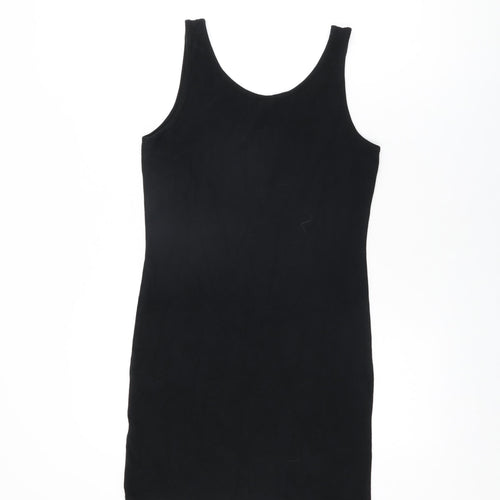 Topshop Womens Black Cotton Bodycon Size 10 Scoop Neck Pullover
