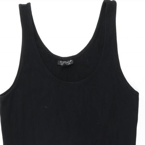 Topshop Womens Black Cotton Bodycon Size 10 Scoop Neck Pullover