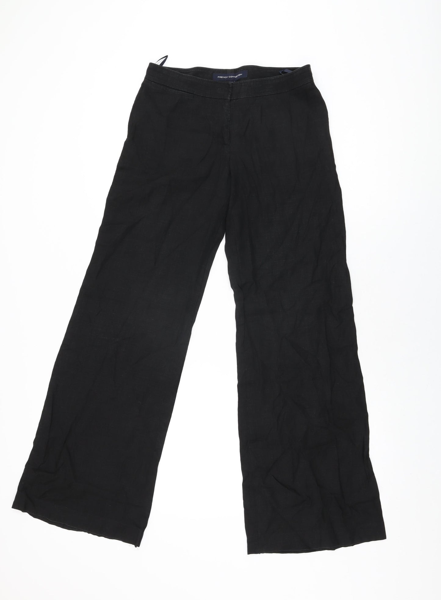 French Connection Womens Black Linen Trousers Size 8 L32 in Regular Zip