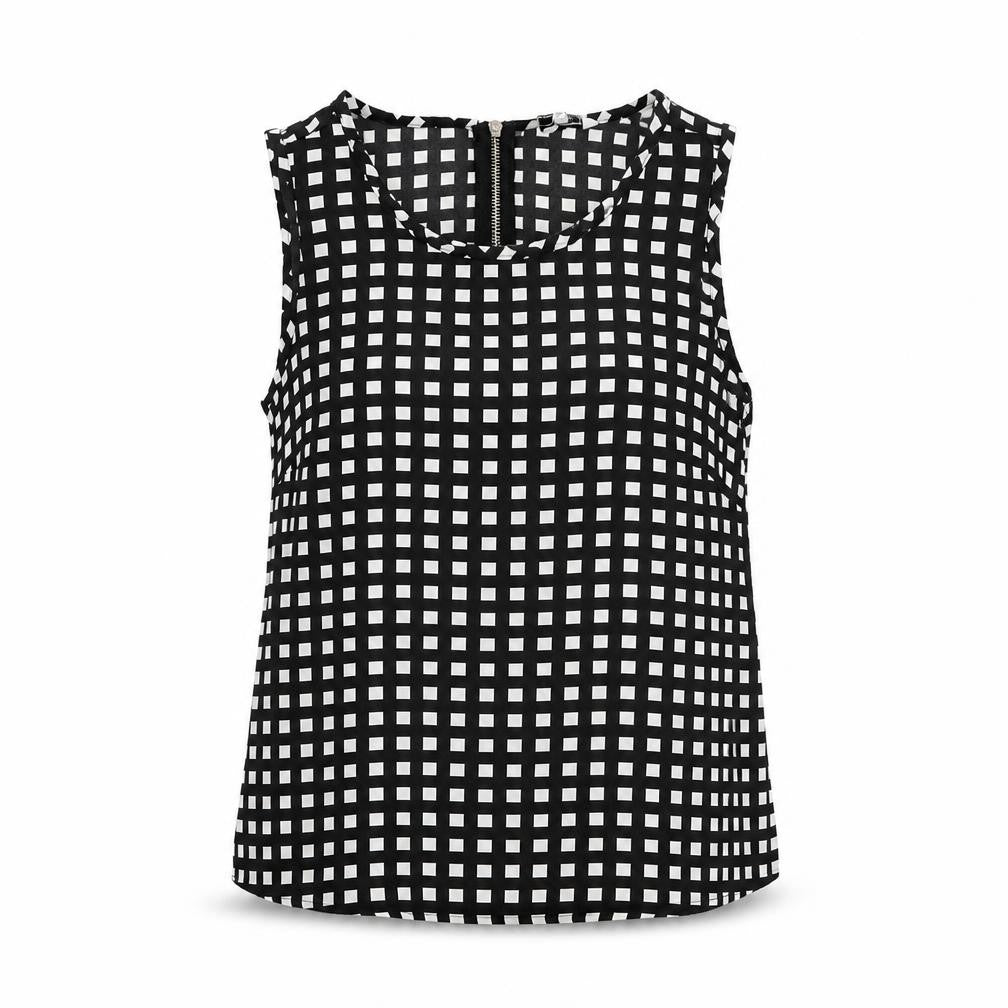 Front view of New Look women’s black geometric polyester basic t-shirt, size UK 8, round neck