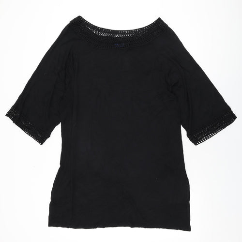 Fantasie Womens Black Viscose Basic T-Shirt Size L Boat Neck