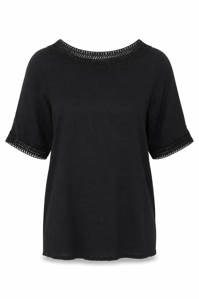 Front view of Fantasie women’s black viscose basic t-shirt, size L, boat neck