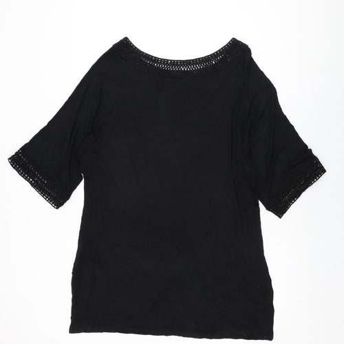 Fantasie Womens Black Viscose Basic T-Shirt Size L Boat Neck
