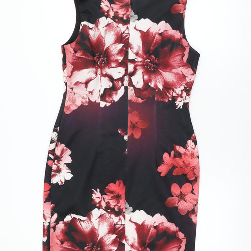 Bonmarché Womens Black Floral Polyester Bodycon Size 12 V-Neck Zip