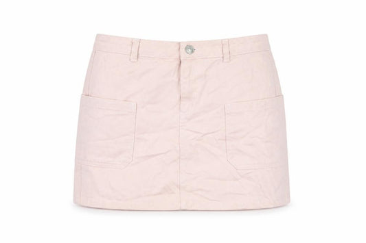 Front view of BDG women’s pink cotton mini skirt, size S, zip