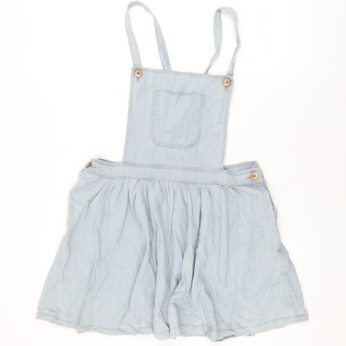 Denim & Co. Womens Blue Cotton Pinafore/Dungaree Dress Size 14 Square Neck Button