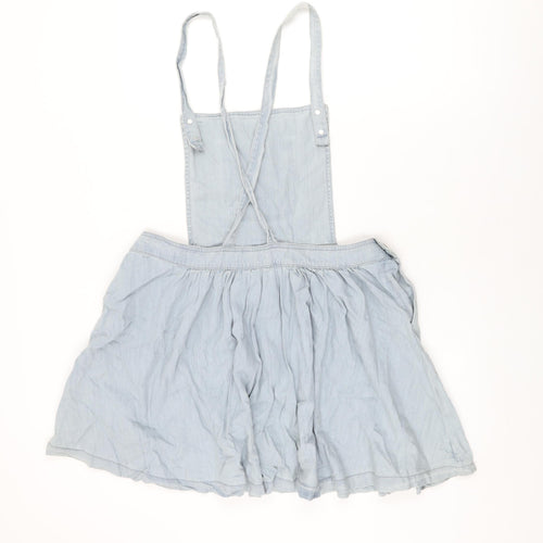 Denim & Co. Womens Blue Cotton Pinafore/Dungaree Dress Size 14 Square Neck Button