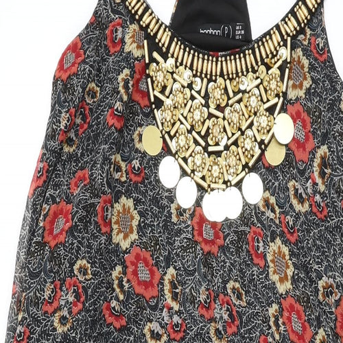 Boohoo Womens Black Floral Polyester Shift Size 8 Round Neck Pullover