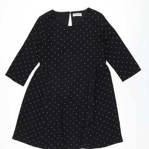 VERO MODA Womens Black Polka Dot Polyester Shift Size M Round Neck Button