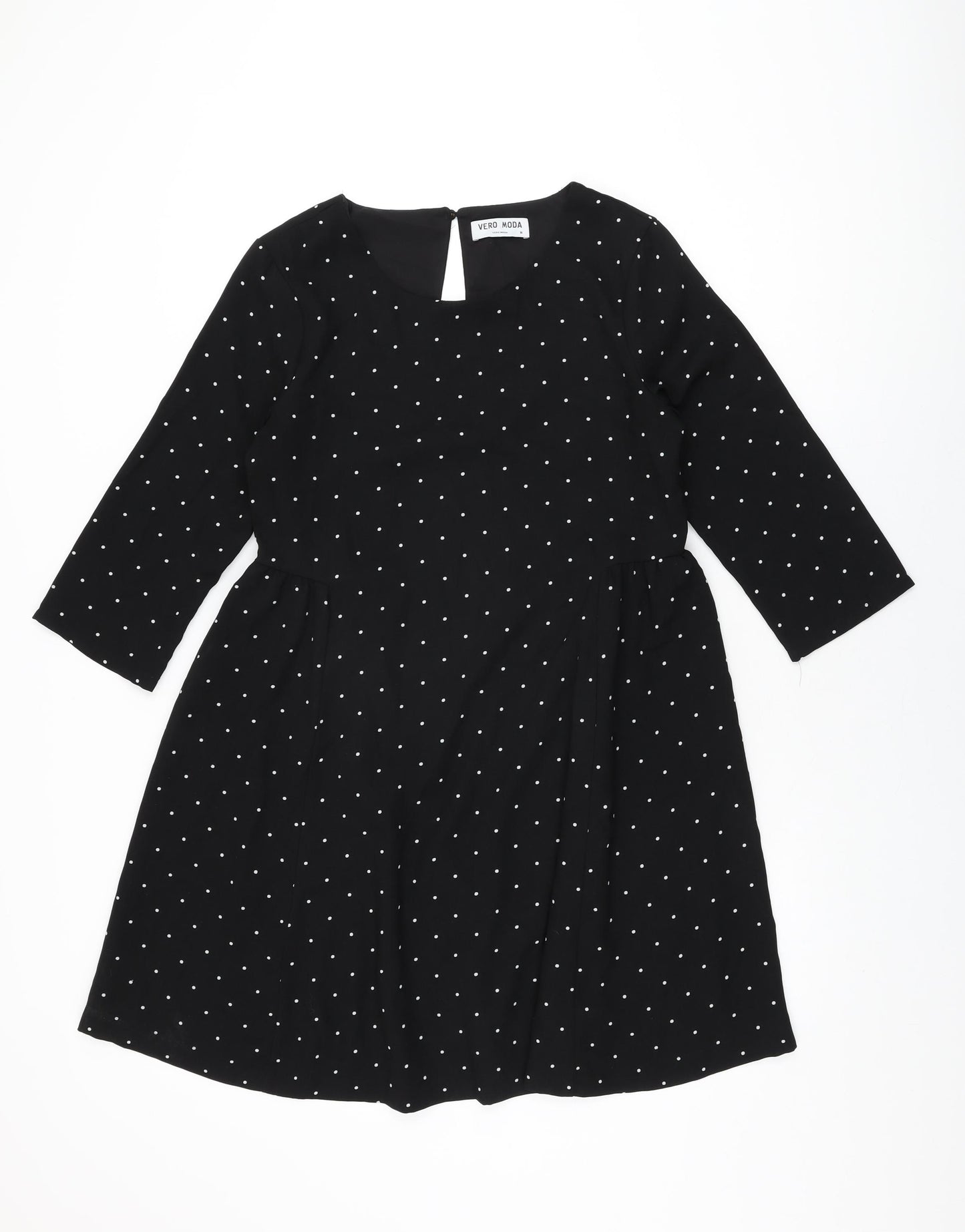 VERO MODA Womens Black Polka Dot Polyester Shift Size M Round Neck Button