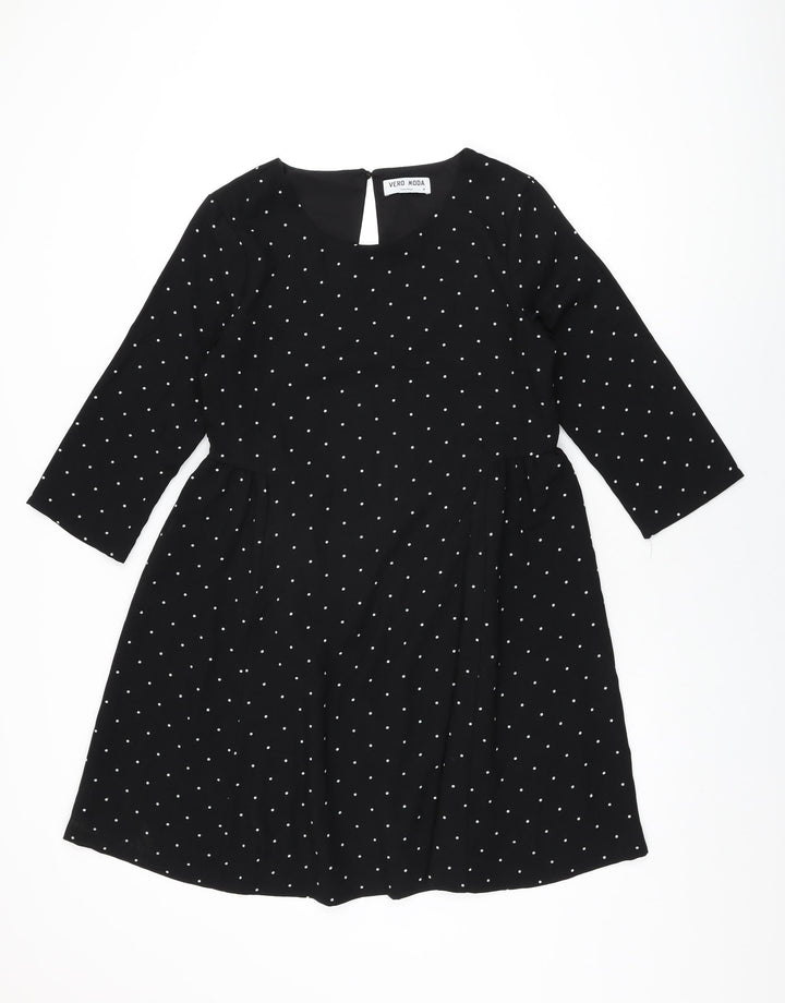 VERO MODA Womens Black Polka Dot Polyester Shift Size M Round Neck Button