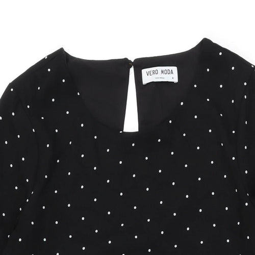 VERO MODA Womens Black Polka Dot Polyester Shift Size M Round Neck Button
