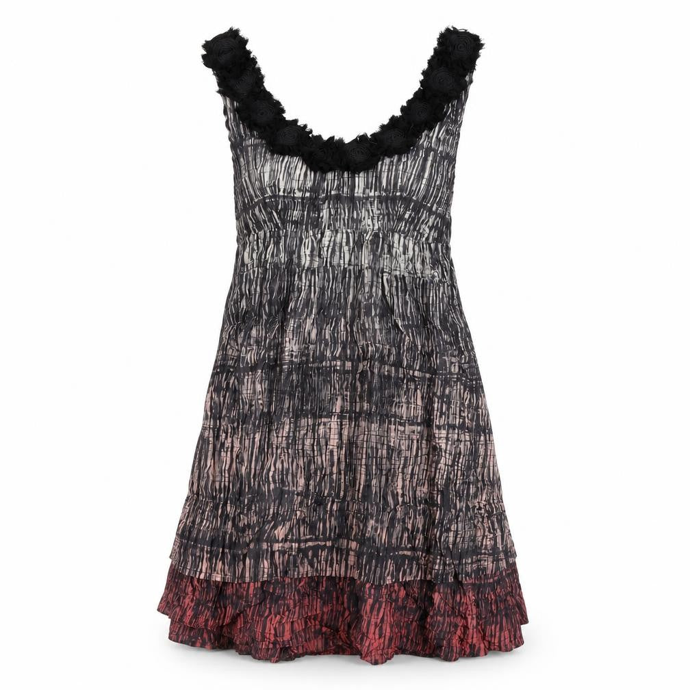 Front view of Next women’s black geometric cotton shift, size UK 12, v-neck zip