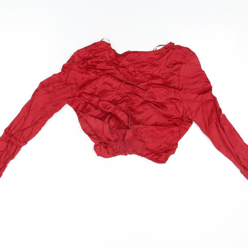 Zara Womens Red Viscose Cropped Blouse Size S V-Neck