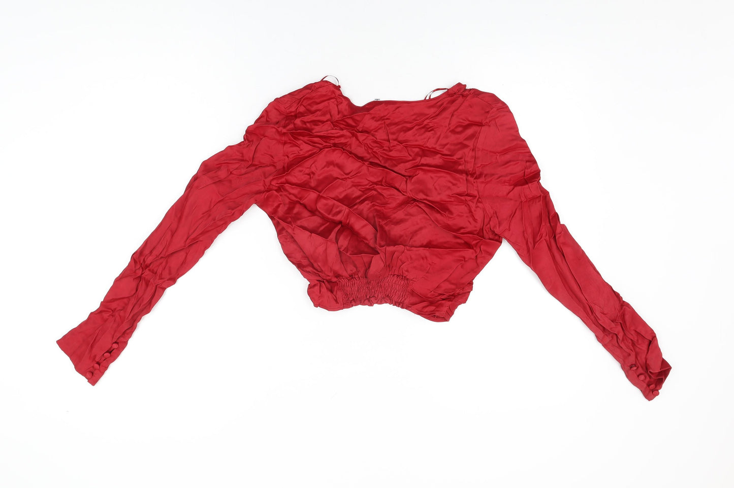 Zara Womens Red Viscose Cropped Blouse Size S V-Neck
