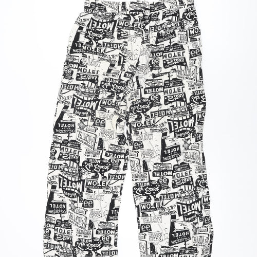 Urban Outfitters Womens White Geometric Viscose Trousers Size M L29 in Regular Drawstring