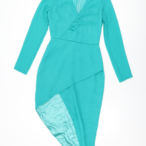 VLabel London Womens Blue Polyester Bodycon Size 4 V-Neck Zip