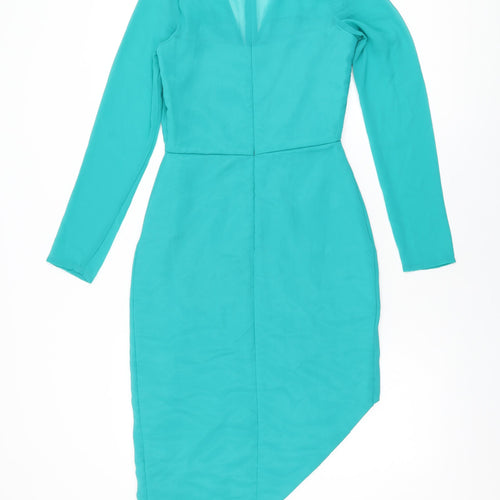 VLabel London Womens Blue Polyester Bodycon Size 4 V-Neck Zip