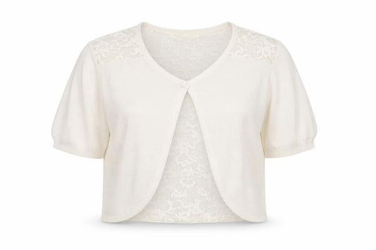 Front view of BHS women’s ivory v-neck acrylic cardigan jumper, size UK 16