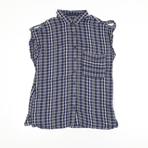 NEXT Womens Blue Geometric Viscose Basic Button-Up Size 12 Collared